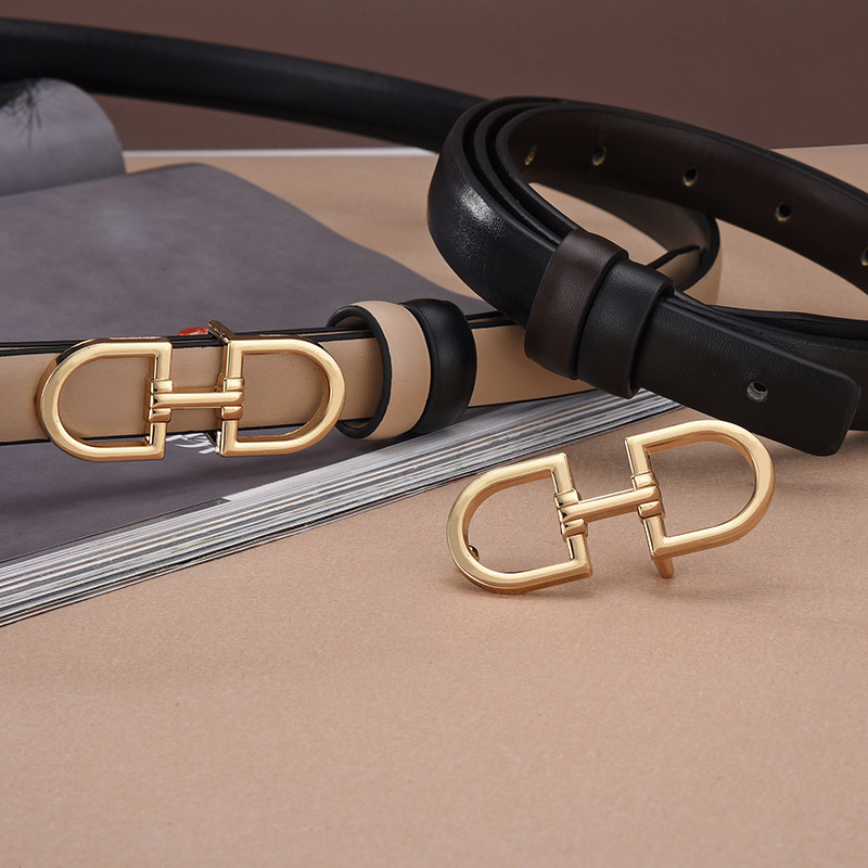 Double D buckle belt for women's thin waistband with fashionable and slim fitting inset style Korean version trendy_voghion.com