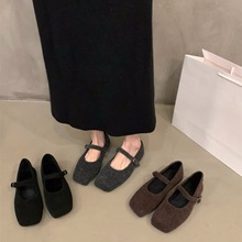 平底韩版玛丽珍单鞋女鞋子2024新款秋冬季黑色温柔百搭加绒毛毛鞋