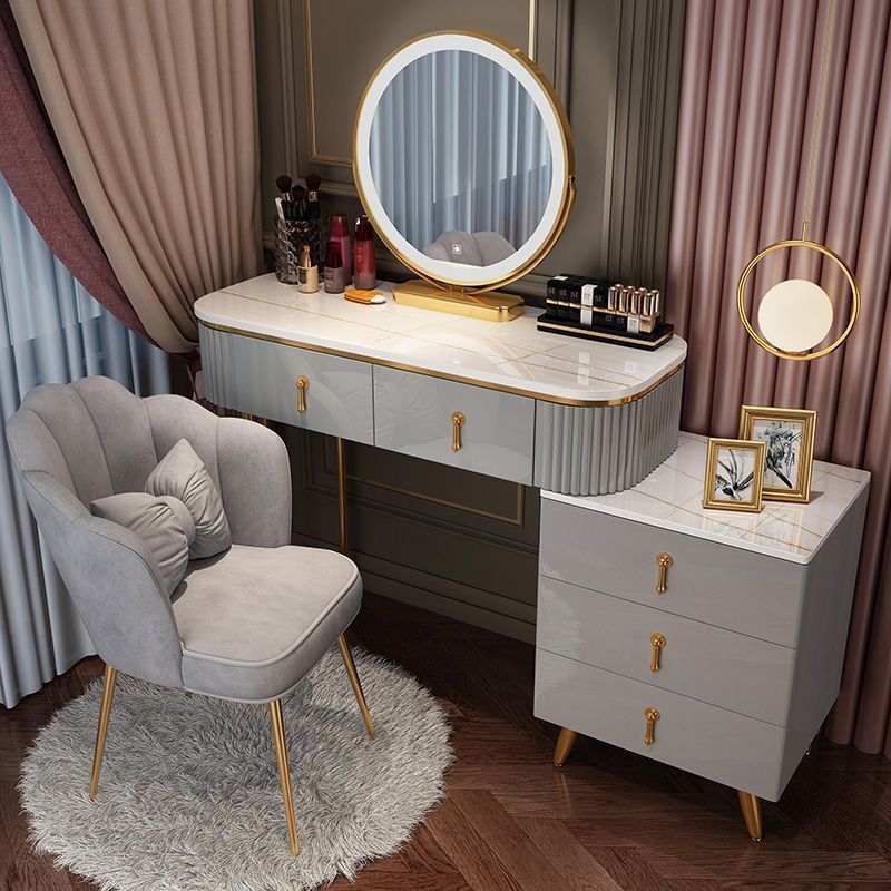 Light Luxury Dressing Table for Bedroom, Modern Minimalist Makeup Table, Solid Wood, Trendy Ins-Style Makeup Desk with Storage Cabinet, Wholesale