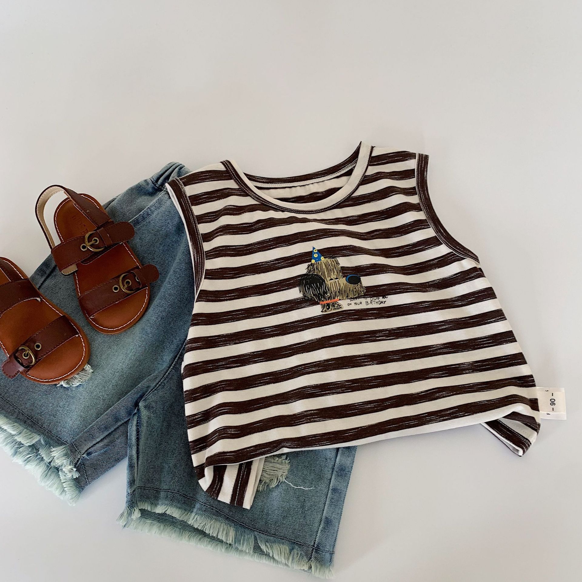 Mai Bao chaleco sin mangas para niños 2025 verano nuevo bebé a rayas camiseta de mangas cortas para niños una moda de ropa infantil