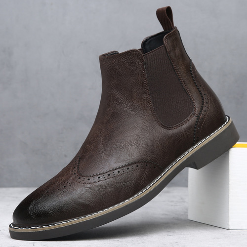 Chelsea Boots for Men, British Style Engraved Short Boots, Soft Leather Retro High-Top Men's Boots, Winter Warmth Martin Boots