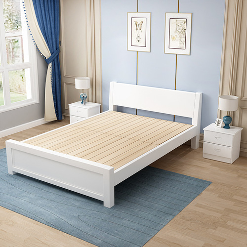 Solid wood bed modern simple single bed walnut color white varnish log mortise and tenon bed economical 1 meter 1.2m1.5