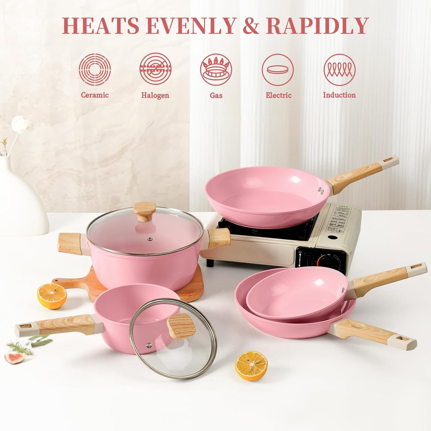 7 piezas de cocina doméstica de arroz antiadherente de cocina de aluminio