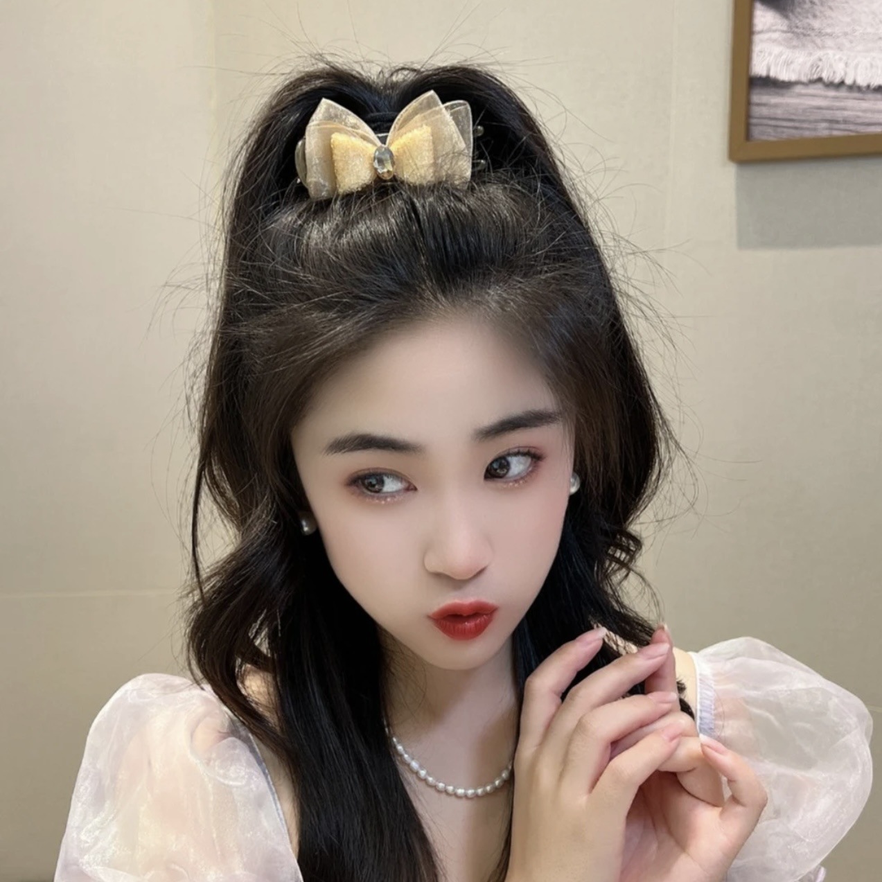 Pince à cheveux en forme de boule élégante et légère, pince à cheveux en maille double face, pince à tête sphérique de tempérament doux, pince fixe pour queue de cheval haute_voghion.com