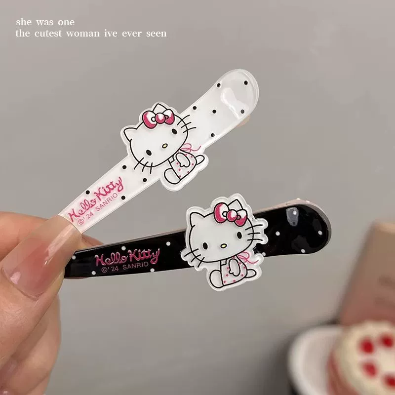 Заколка для волос (Sanrio Hello Kitty) мультяшная для челки, акрил с горошком, 2 цвета