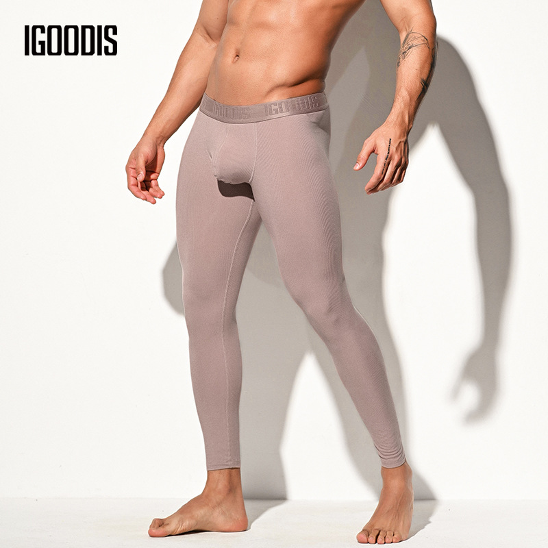 Men's Modal Autumn Pants High Elasticity2-in-1 High Elasticity Leggings Lightweight Solid Color Warm Pants Line Pants U1112