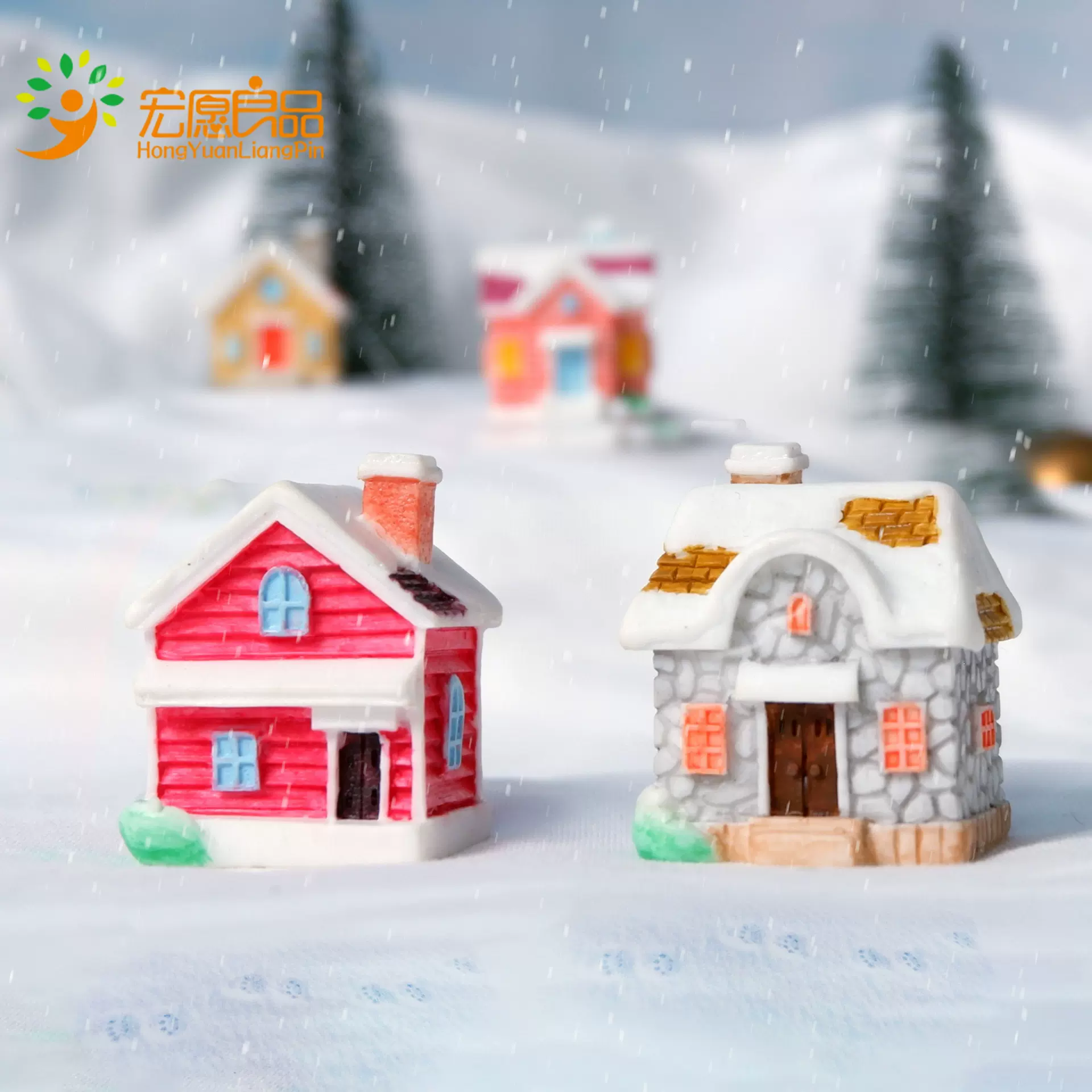 圣诞跨境树脂房子造景diy装饰雪屋布置配件创意桌面微景观小摆件