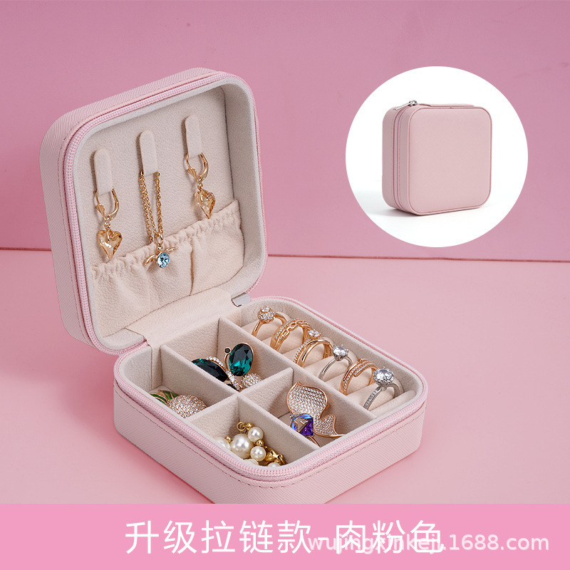 Joyero Franela Anillo portátil Pendientes Pendientes Caja Joyas de viaje Broche Caja de almacenamiento Piel de camarón transfronterizo Piel de PU