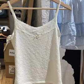 BM 美式复古蕾丝花边吊带bm纯欲褶皱感无袖内搭背心女ins