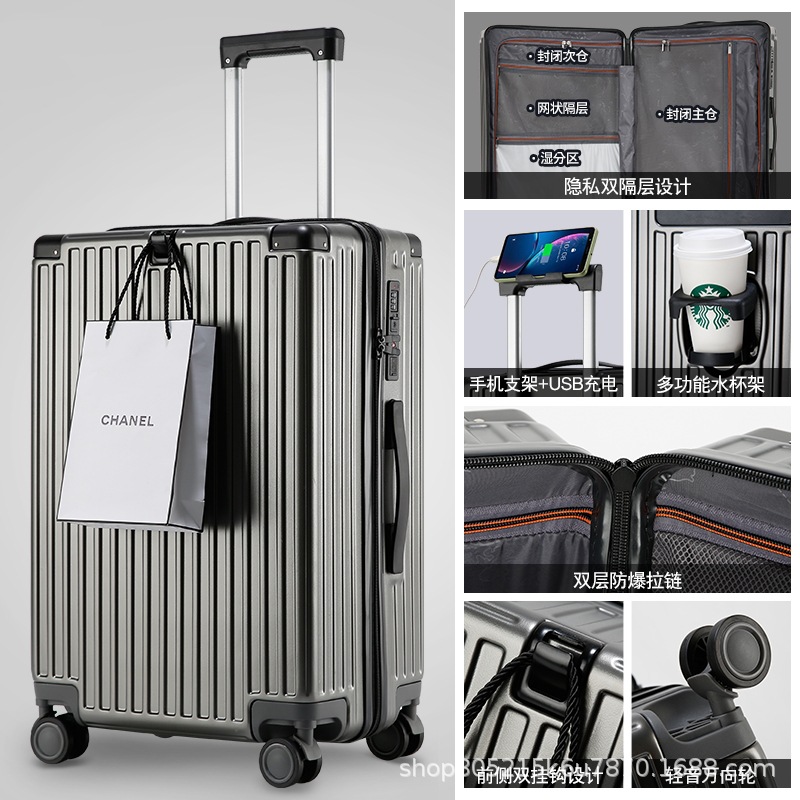 Maleta de expansión multifuncional material PC maleta de tracción puede embarcar en el avión de doble capa a prueba de explosiones maleta de viaje con cremallera de gran capacidad