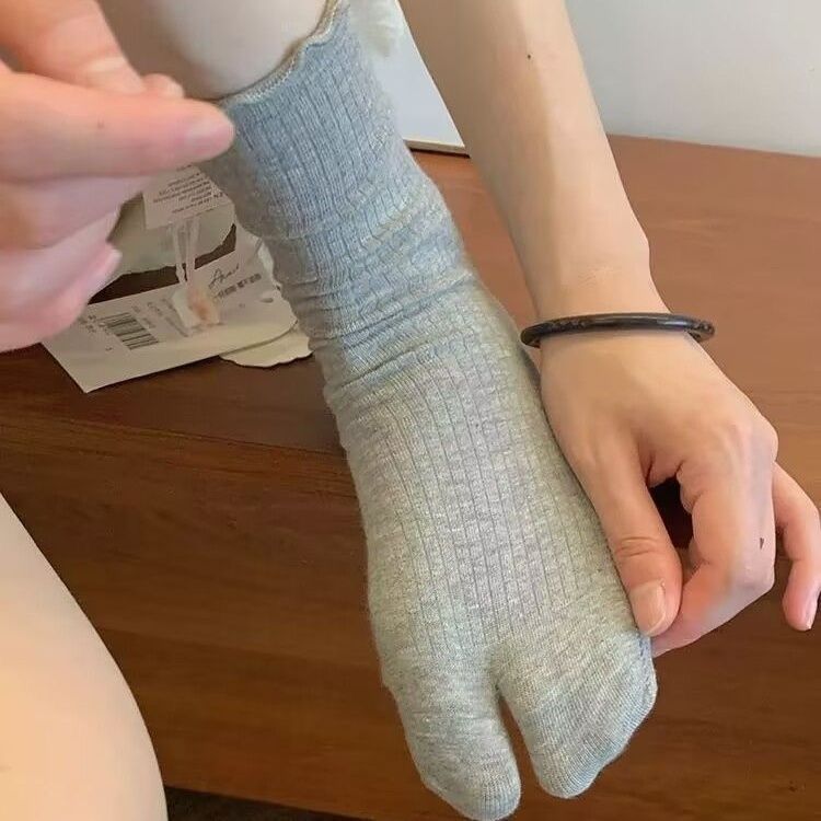ins潮芭蕾风分指袜子女百搭简约搞怪猪蹄袜竖条纹分趾花边中筒袜|undefined