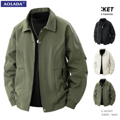 AOLADA港風ジャケットのしわの純色のファッションの高い街はとてもかっこいいです。カジュアルで快適です。