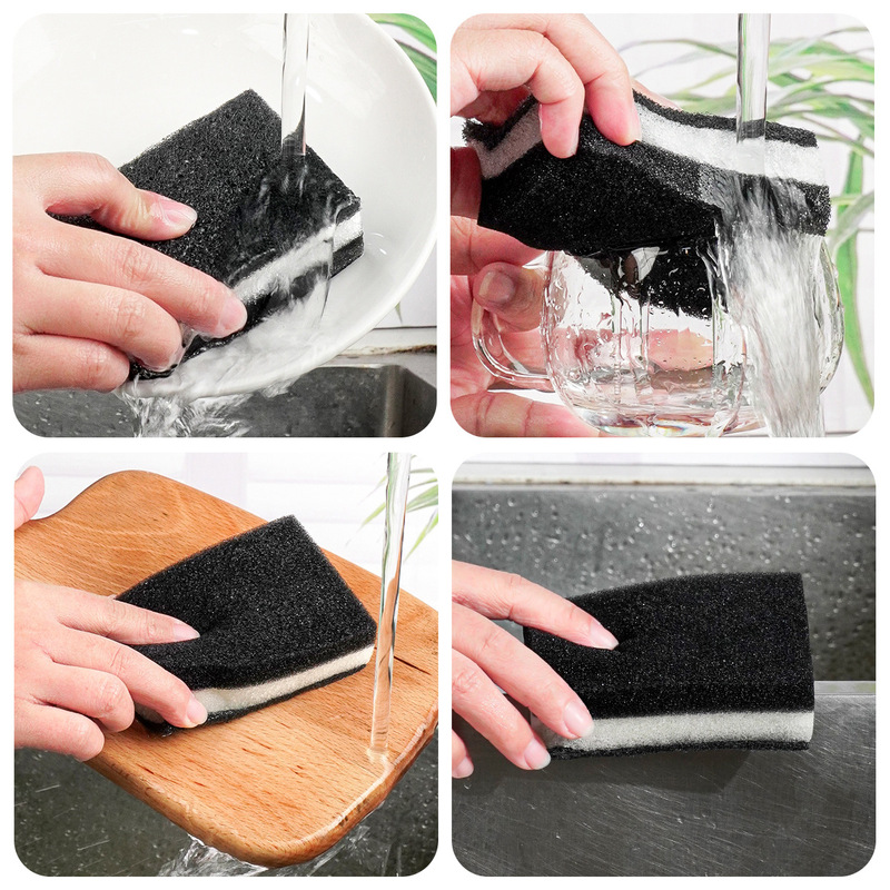 黒と白の食器洗いスポンジ、両面クリーニングたわし、スポンジブロック、キッチン食器洗いブラシ、厚手たわし|undefined