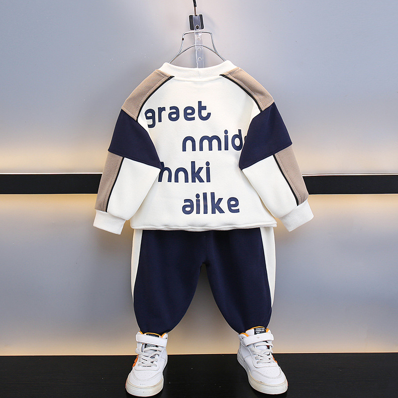 6387 Traje de otoño para niños 2025 Primavera y otoño Nuevo estilo para niños Suéter con estampado de abanico coreano Juego de dos piezas para bebés de celebridades netas