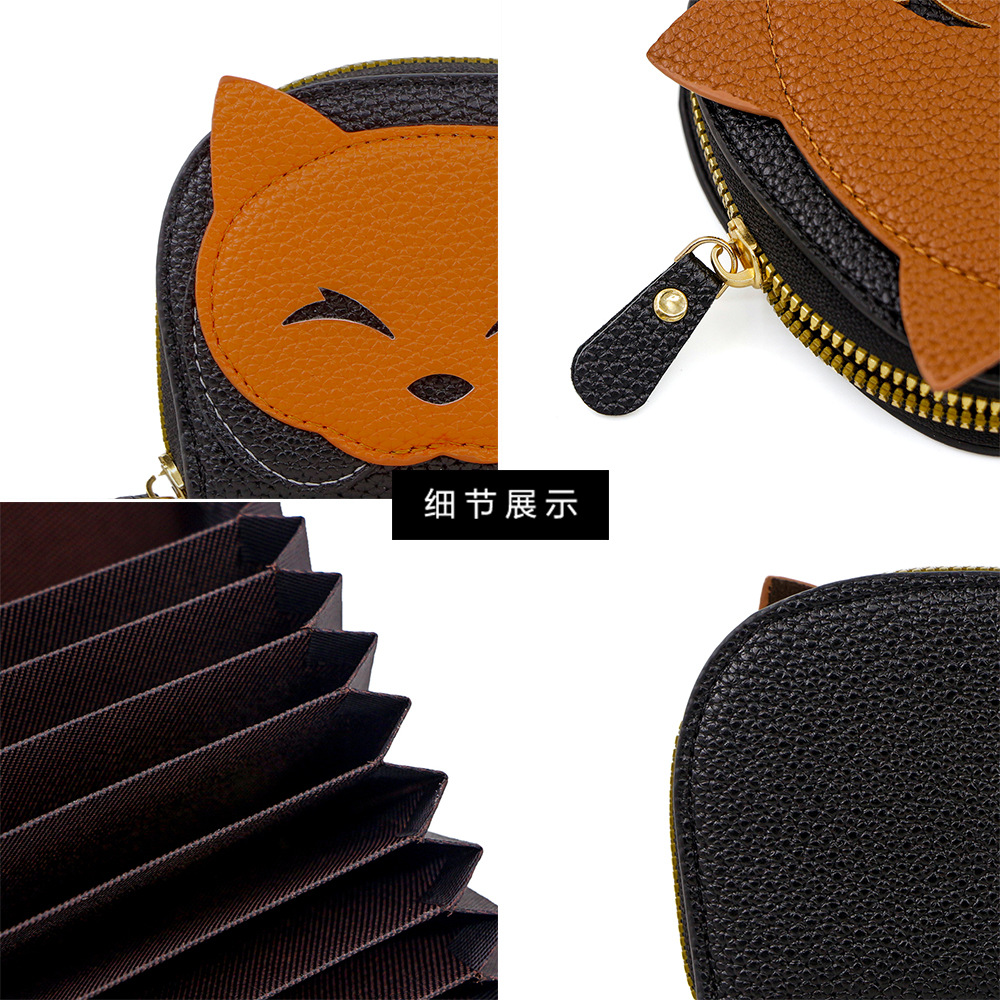 Nuevo bolso de tarjetas encantador pequeño zorro de cuero con cremallera bolso de tarjetas de órgano bolso de cambio bolso de monedas de múltiples tarjetas