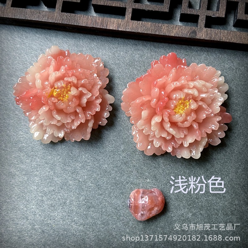 カラフルな氷透明翡翠の花牡丹の花の頭飾りペンダントネックレスヘアピン DIY 樹脂ジュエリーアクセサリー携帯電話ケースの装飾|undefined