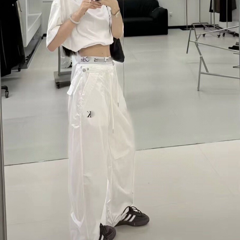 CK New Parachute Loose High-Waisted American Letter Print Casual Straight-Leg Pants Slimming Cargo Pants Wide-Leg Pants Wholesale CK New Parachute Loose High-Waisted American Letter Print Casual Straight-Leg Pants Slimming Cargo Pants Wide-Leg Pants Wholesale