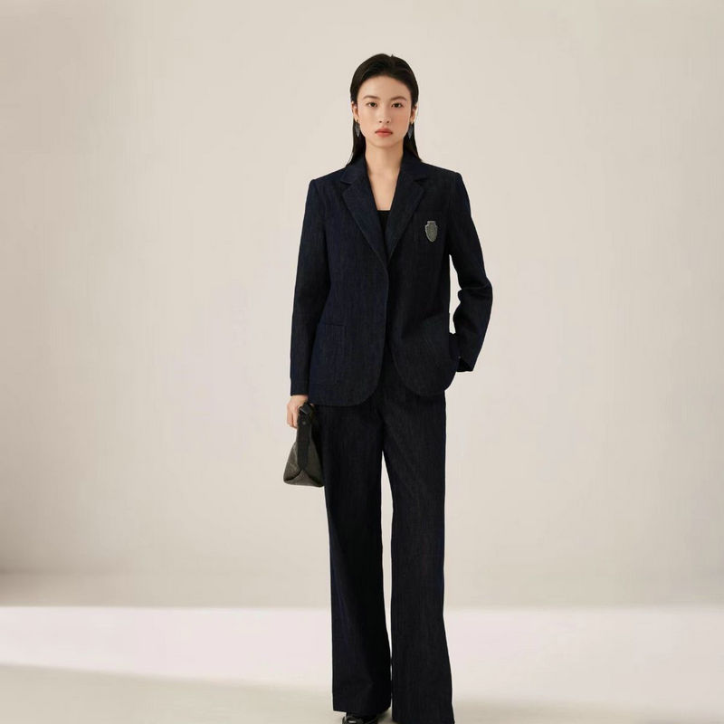 25 Autumn and Winter New Bc Nanyou Accessible Luxury Denim Suit Blazer with Straight Denim Pants High-End Women's Clothing