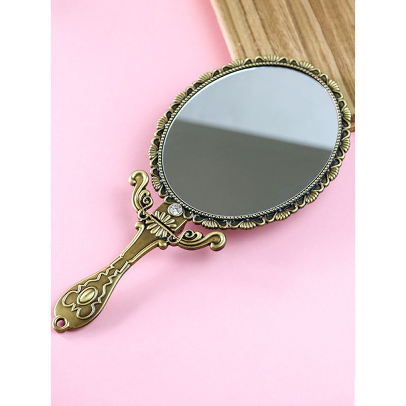 Handheld folding retro table copper double-sided mirror for students