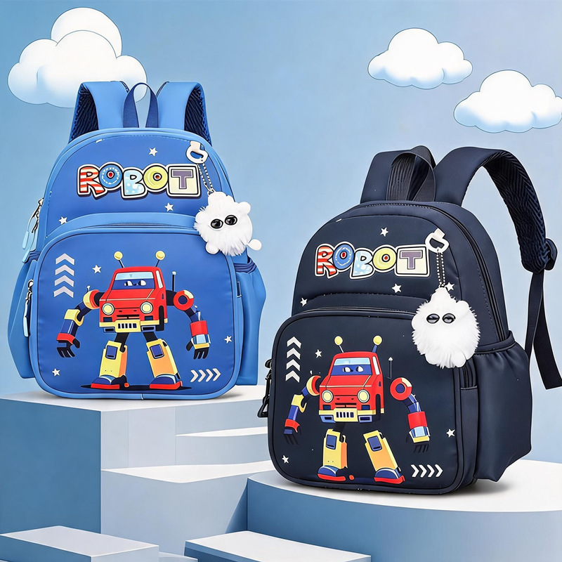 Robot Children's Schoolbag for Boys, Suitable for Small and Medium Classes, Ages 3-6, Kindergarten Backpack, Cartoon Cute Double-Shoulder Bag