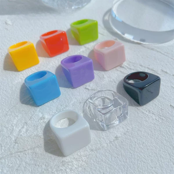 With its Resin new diy creative hand-made color candy square geometric ring ring finger ring female