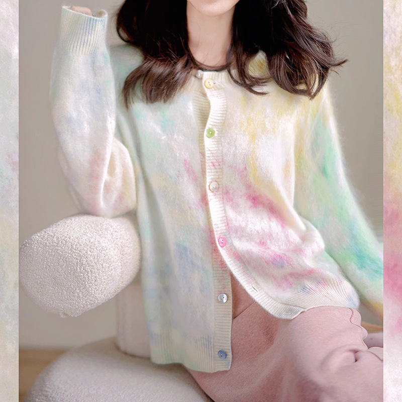 早秋享：水彩画开衫 拉绒 印花2025秋季新款时髦休闲毛衣