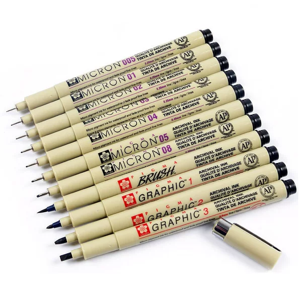 Waterproof Needle Pen Hook Line Pen Comic Line Drawing Pen Hand-Painted Pen Drawing Cherry Blossom Flat Needle Pen Set