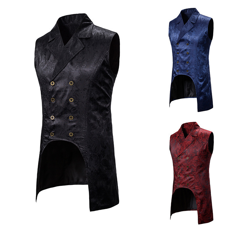 Foreign Trade 2024 New Jacquard Vest Men's European Size Fashionable Mid-Length Vest Palace Tuxedo Drop Shipping