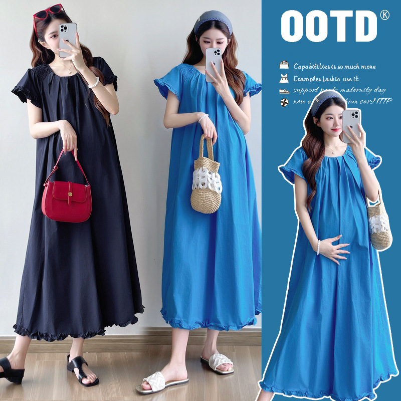 Maternity Summer Fashion New dress Summer Trendy Mom Design Sense plus size Loose Slimming Age-reducing Long Skirt