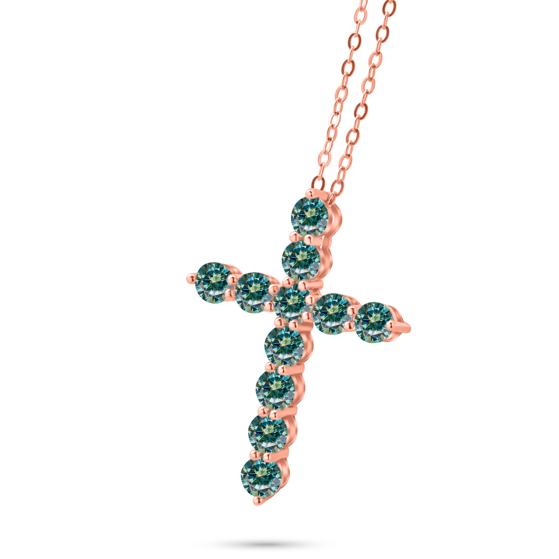 3mm - 4mm collar de cruz de color azul de piedra de mozanita de plata esterlina de lujo ligero collar clavícula colgante de cruz