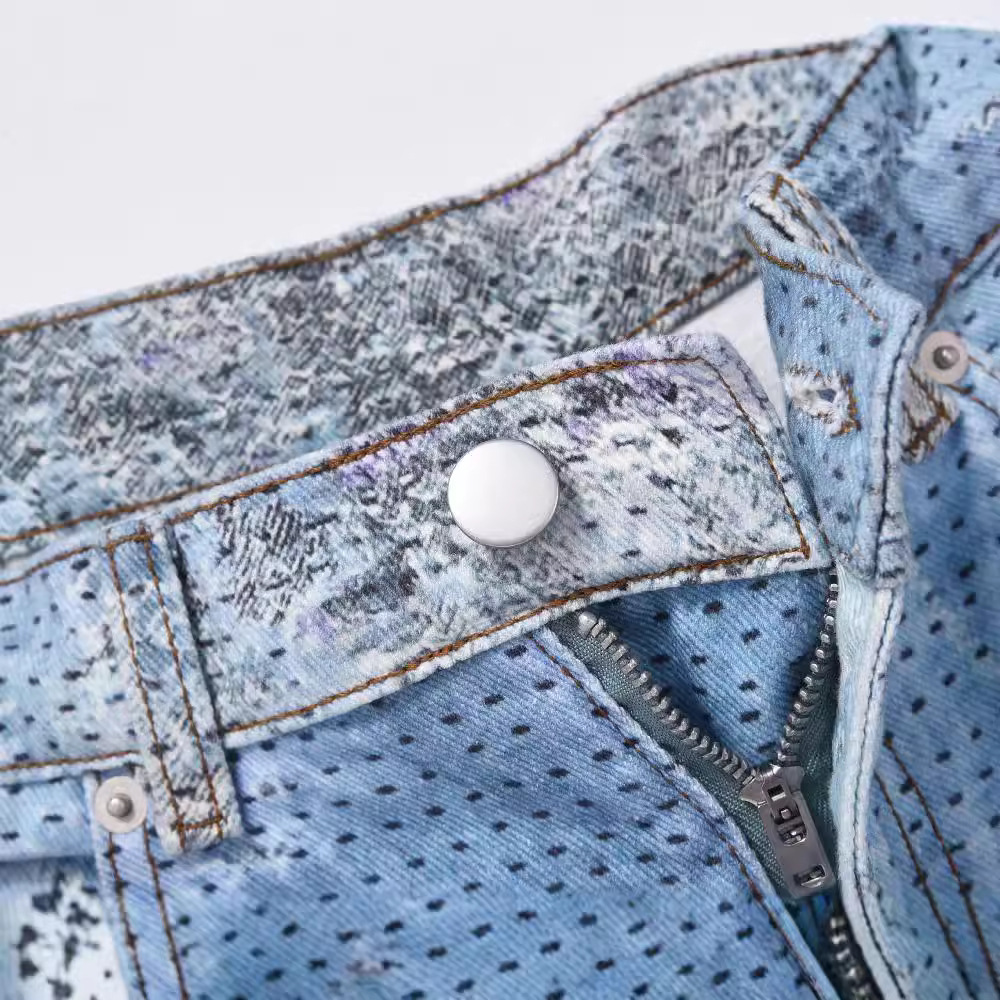 Herrenbekleidung High Street gewaschene, lockere Jeans mit weitem Bein, Silhouette mit Digitaldruckmuster und #ce-Jeans_voghion.com