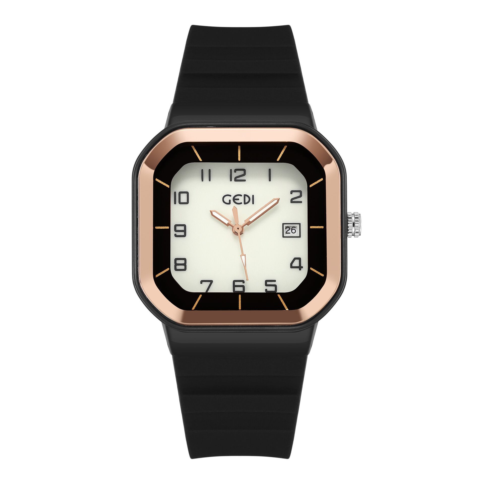 watch Gedi neutral square luminous digital scale with calendar, sports and fashion silicone tape, waterproof f_voghion.com