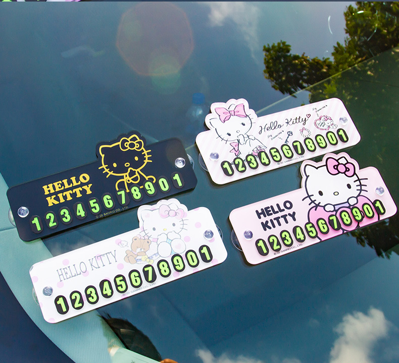 kitty Car luminous mini temporary parking phone number plate cute 3d three-dimensional car moving car number retention device