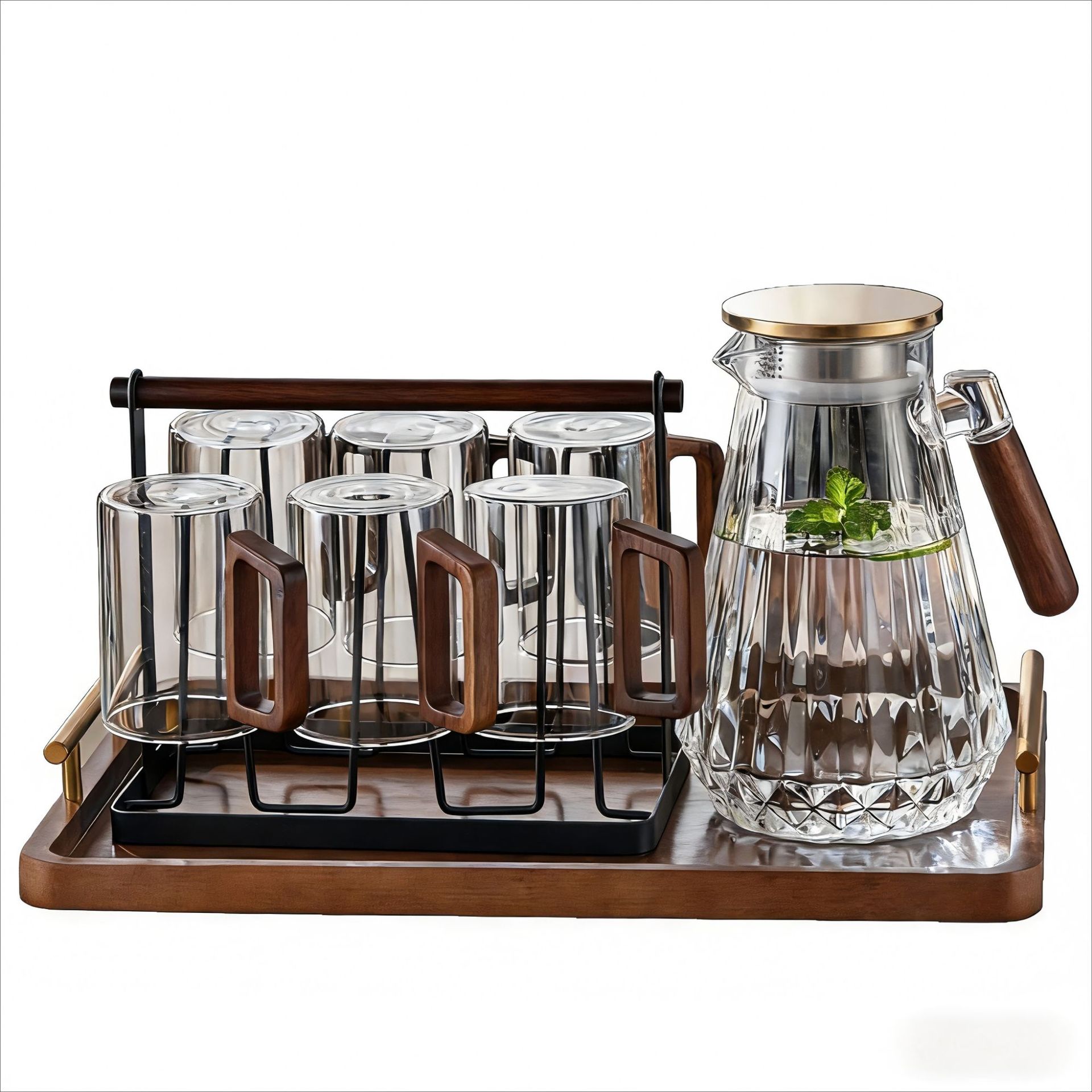 Taza de vidrio resistente a altas temperaturas, tetera de agua fría, taza de té verde de alta calidad, taza de té verde de lujo ligera, taza de agua de huéspedes de nuez.