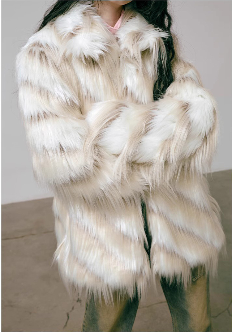 Women's Fur Coat Retro Mixed Colour Long Fox Fur Jacket For Women_voghion.com