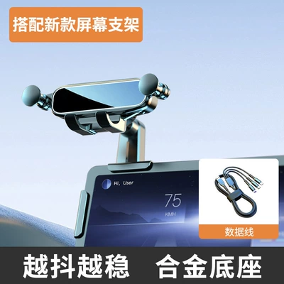 New Energy Vehicle Screen: Car phone holder - mirror-model-black-bracket-one-to-three-charging-cable