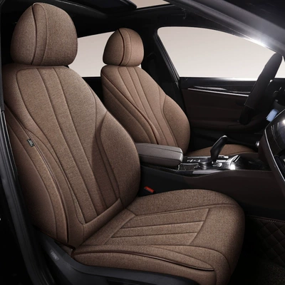 Modelə uyğun (Original) oturacaq örtükləri – Linen Car Seat Cushion for Volkswagen - brown-standard-version-five-seats-linen-fully-surrounded-by-front-and-rear-rows