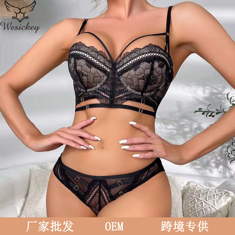 Comercio exterior sexy ropa interior pequeño pecho grande empujar hacia arriba anti-flacidez sujetador hueco encaje ropa interior traje damas