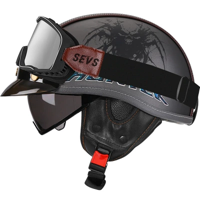 Motosiklet kaskı (dəbilqə) – Half Helmet Electric Motorcycle Helmet Japanese - sublime-gray-demon-hunter-tea-mirror-large-frame-goggles-m