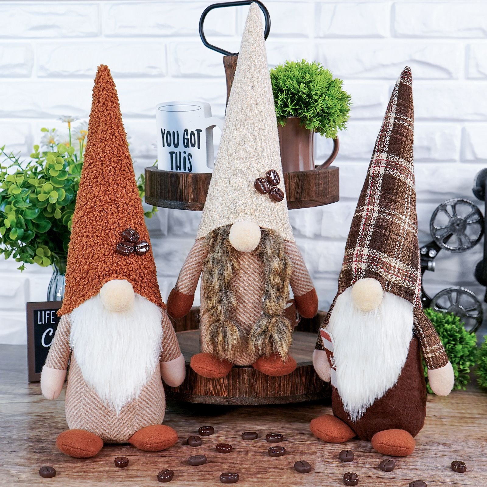 Nueva muñeca sin rostro del Festival de café transfronterizo con granos de café Rudolf muñeca decoración de la ventana decoraciones para el hogar