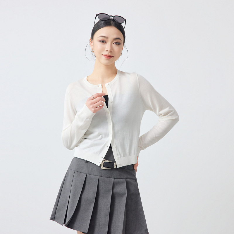 Momaikke Women's Lyocell Solid Color Knitted Cardigan 2026 Spring New Air Conditioning Jacket Thin Coat 10178