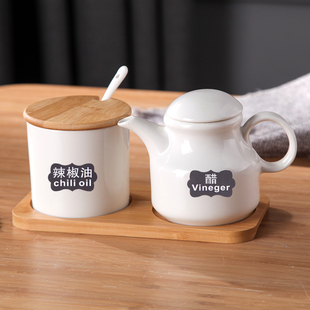 Japanese-Style Ceramic Spicy Oil Pot Seasoning Jar Toothpick Holder Seasoning Jar Set Chopstick Holder Chili Jar Vinegar Pot Soy Sauce