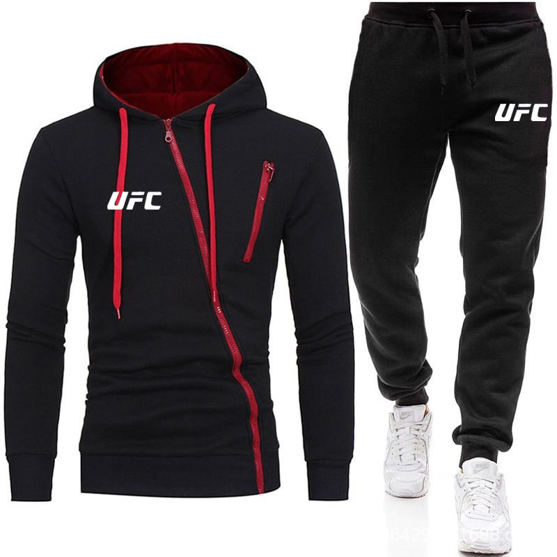 European and American cross-border Spring and Autumn men's hoodie two-piece long sleeve oblique zipper UFC Sports men's casual suit W01 European and American cross-border Spring and Autumn men's hoodie two-piece long sleeve oblique zipper UFC Sports men's casual suit W01