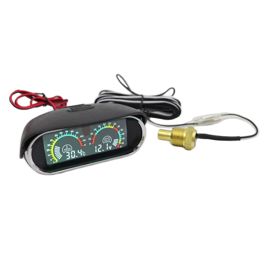Cross-border best-selling horizontal LCD voltage and water temperature 2-in-1 combination gauge for cars and trucks, 12/24V universal with sensor