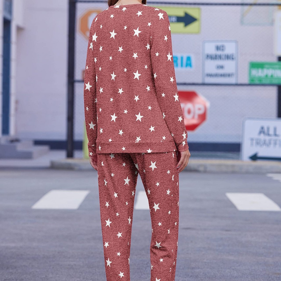 Nuevo traje europeo y americano independiente de Amazon, pantalones de manga larga, ropa para el hogar, estampado de otoño e invierno de dos piezas, venta al por mayor transfronteriza