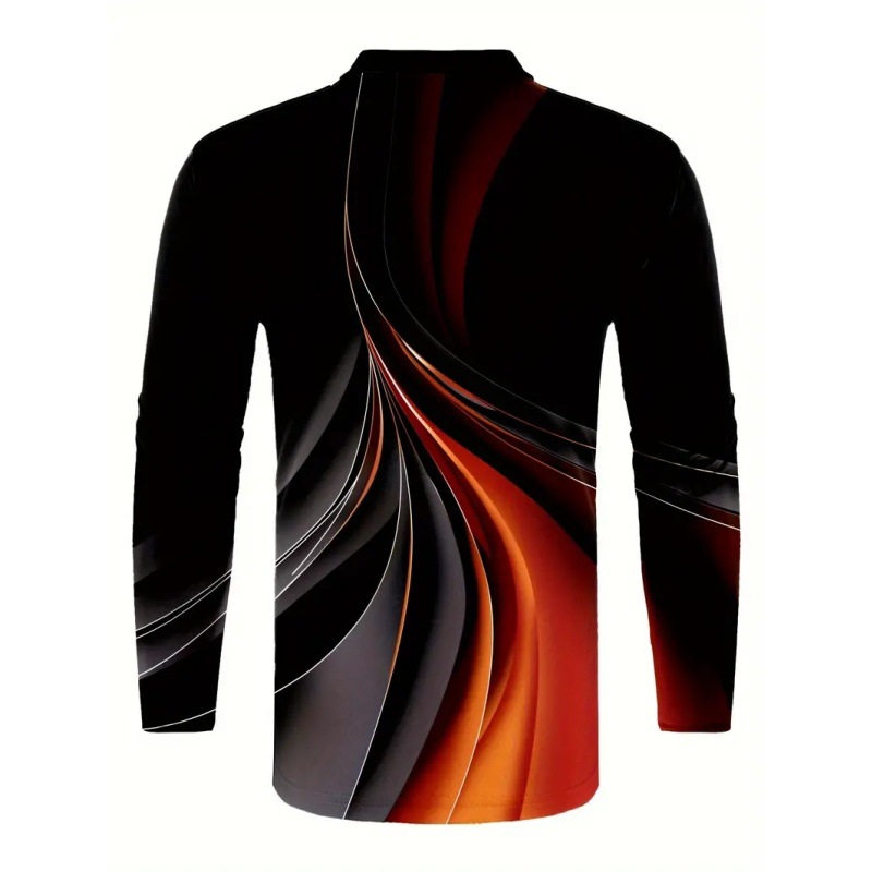 Venta caliente colorido 3D geométrico halo estampado hombre calle alta moda salvaje manga larga suelta cremallera transpirable camisa POLO