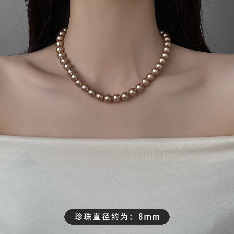 SKU-04-香槟色施家珍珠项链【8mm】