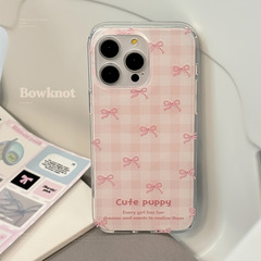 二重ピンクの格子携帯電話ケースは14リンゴ15promax蝶ネクタイiphone13小衆11ソフト16を適用する