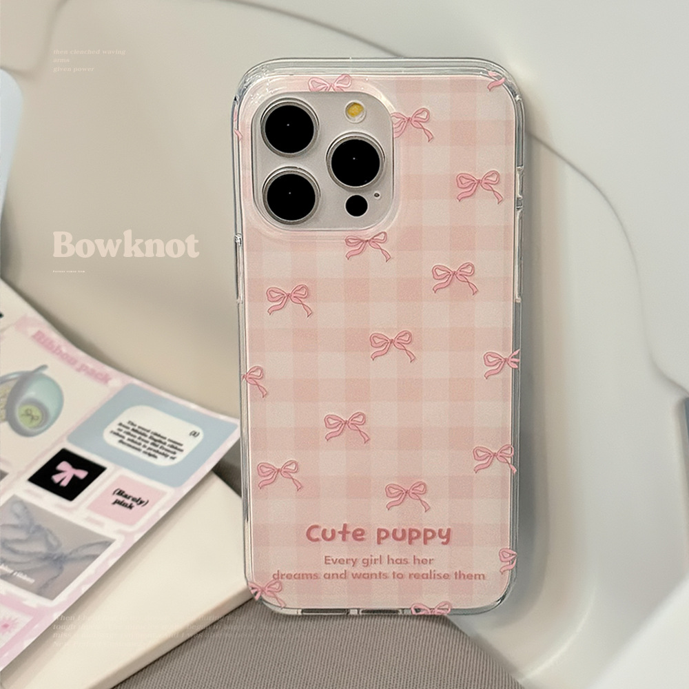 Protective Phone Case With Pink Grid Design For Iphone Models_voghion.com