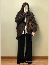 300斤特大码女装复古感机车皮衣女胖百搭遮肉显瘦夹克外套